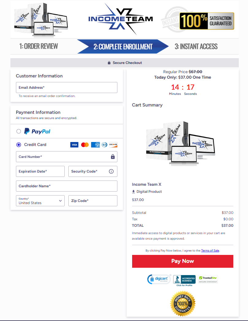 Safe payment and instant digital access graphic of Income Team X
